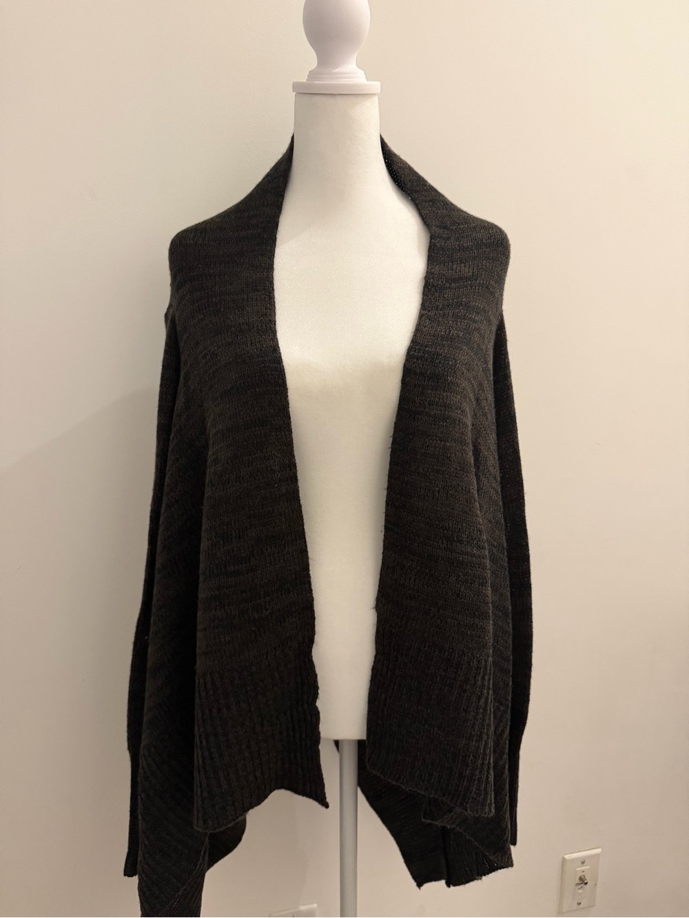 Ambiance Dark Charcoal Open-Front Draped Poncho Cardigan - Picture 2 of 6